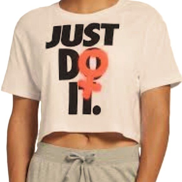 NIKE Rebel Crop Top Just Do It Creamy Creamy Beige Tshirt Womens Medium - Picture 5 of 12
